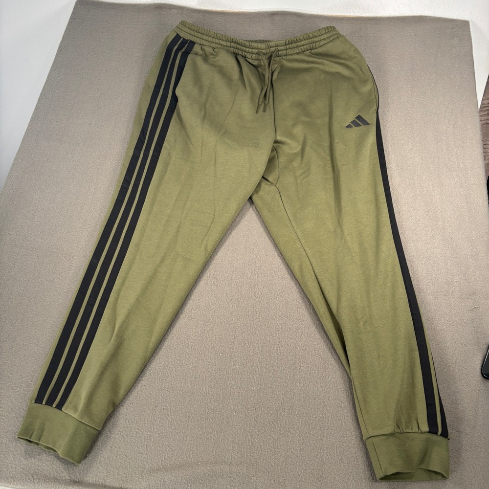 Adidas Essentials 3-Stripes Fleece Pants Mens Size XL Olive Black JD1857